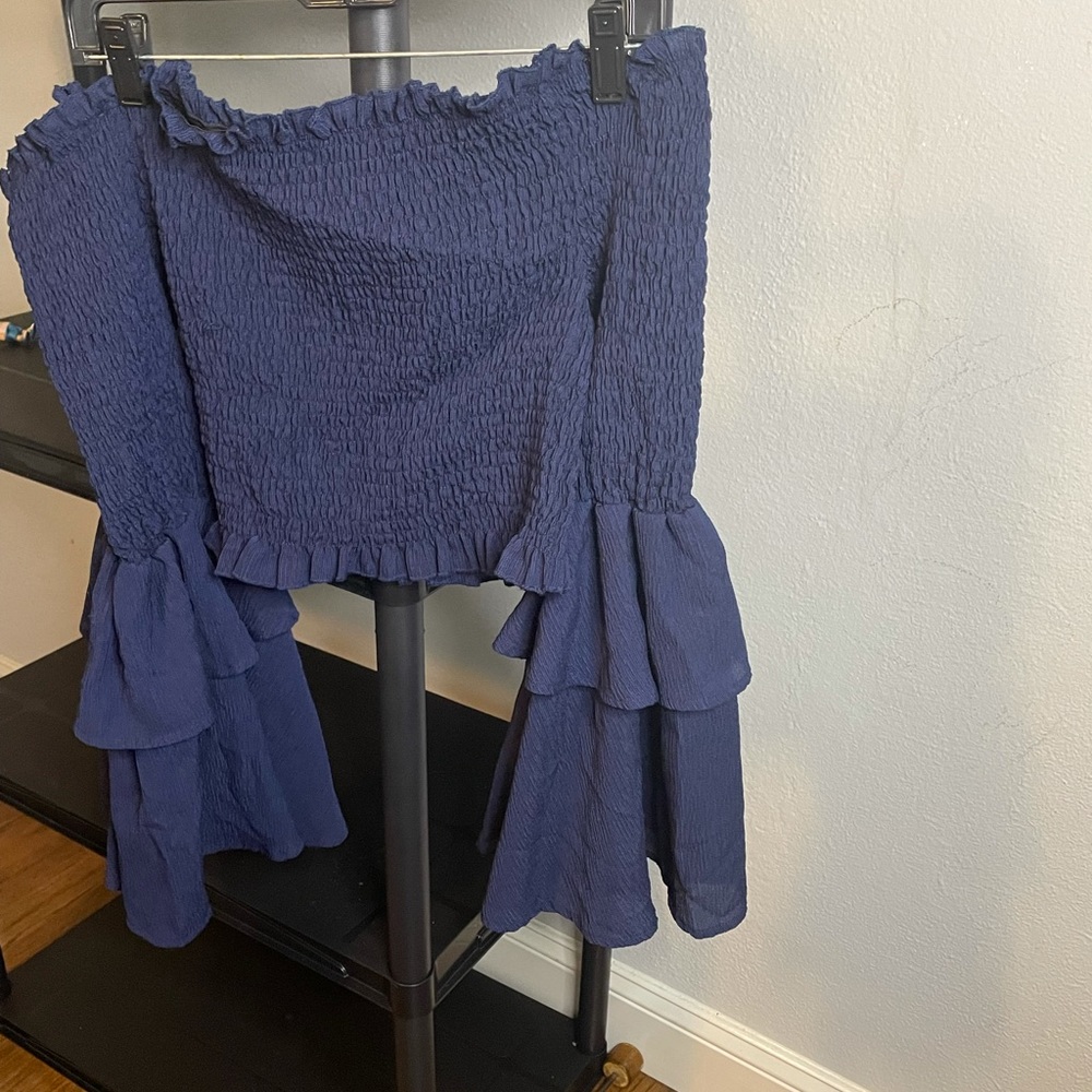 Ruffle Royal Blue Plus Size Shirt 3X